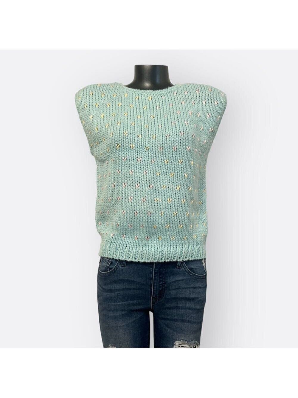 East Hollow Road VINTAGE Womens Chunky Knit Sweater Vest sz S M Pastel Twee Cute